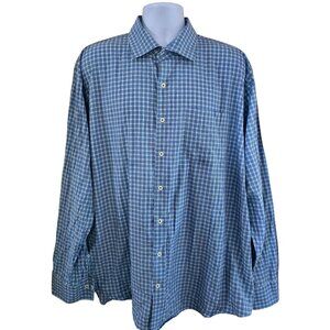 Peter Millar Mens XXL Blue Plaid Cotton Button-Up Shirt golf
